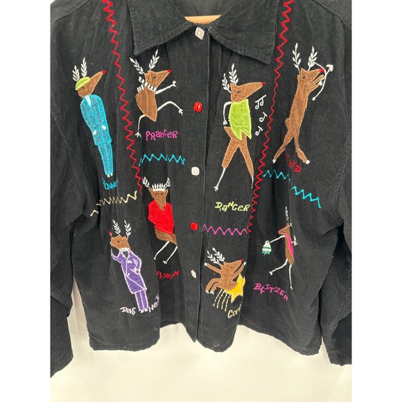 Keren Hart Corduroy Reindeer Embroidered Shirt Jacket Womens Holiday Vintage - Picture 6 of 7